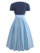 2PCS Blau 1950er Oktoberfest Dirndl Quadratischer Hals Kleid & Schürze