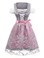 3PCS Rosa 1950er Oktoberfest Dirndl Satin Spitze Besticktes Kleid & Top