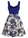 [Übergröße] Blau 1950er Blumen Knöpfen Sweetheart-Kragen Kleid
