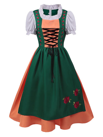 Grün 1950er Oktoberfest Dirndl Blumen Stickerei Rüschen Kleid