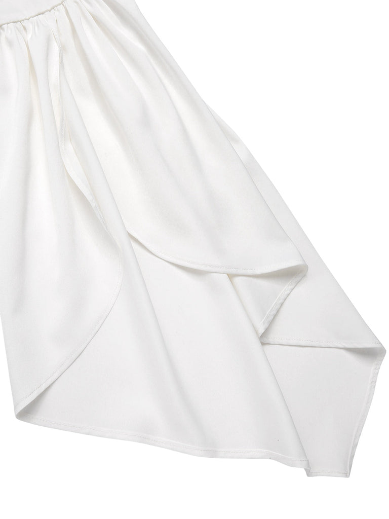 [Vorverkauf] Weiß 1960er Teilt Glockenärmel Spitze Gerüschtes Kleid