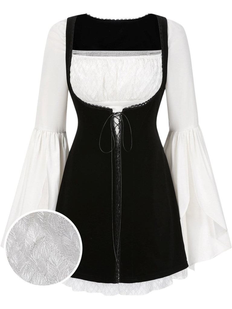[Vorverkauf] 2PCS 1960er Teilt Glockenärmel Kleid & Samt Overall Kleid