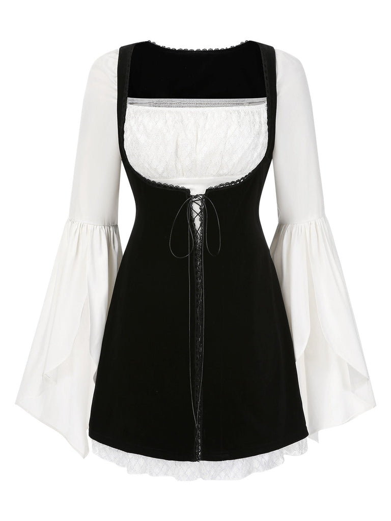 [Vorverkauf] 2PCS 1960er Teilt Glockenärmel Kleid & Samt Overall Kleid