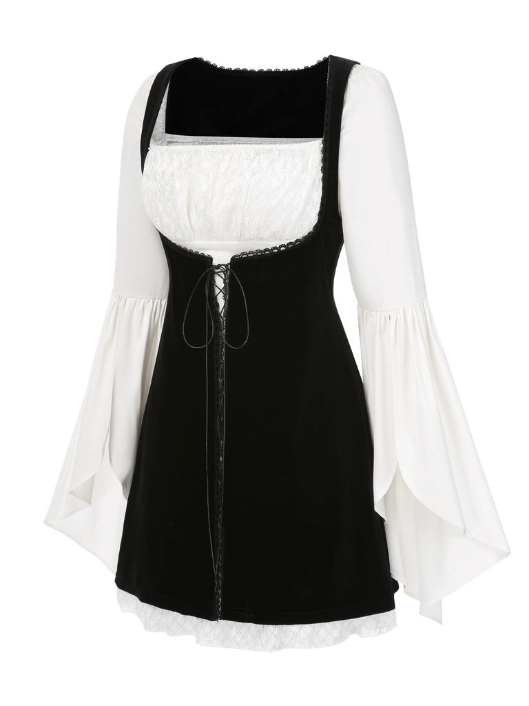 [Vorverkauf] 2PCS 1960er Teilt Glockenärmel Kleid & Samt Overall Kleid