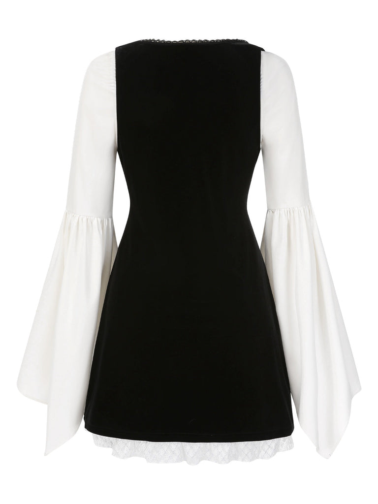 [Vorverkauf] 2PCS 1960er Teilt Glockenärmel Kleid & Samt Overall Kleid