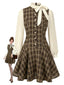[Vorverkauf] Braun 1960er Plaid Bogen Tie Taste Swing Kleid