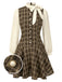 [Vorverkauf] Braun 1960er Plaid Bogen Tie Taste Swing Kleid