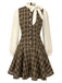 [Vorverkauf] Braun 1960er Plaid Bogen Tie Taste Swing Kleid