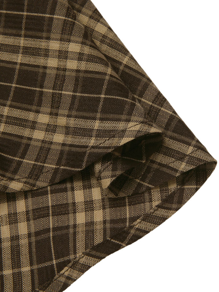 [Vorverkauf] Braun 1960er Plaid Bogen Tie Taste Swing Kleid