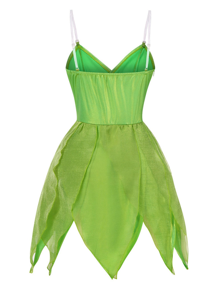 [Vorverkauf] Grün 1970er Tinkerbell Elf Blütenblatt Saum Mini Kleid