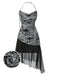 [Vorverkauf] Schwarz 1930er Halter Zeitungsdruck Netz Kleid
