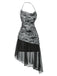[Vorverkauf] Schwarz 1930er Halter Zeitungsdruck Netz Kleid