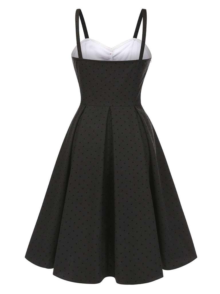 [Vorverkauf] Grau 1950er Spitze Tupfen Bogen Spaghetti Träger Kleid