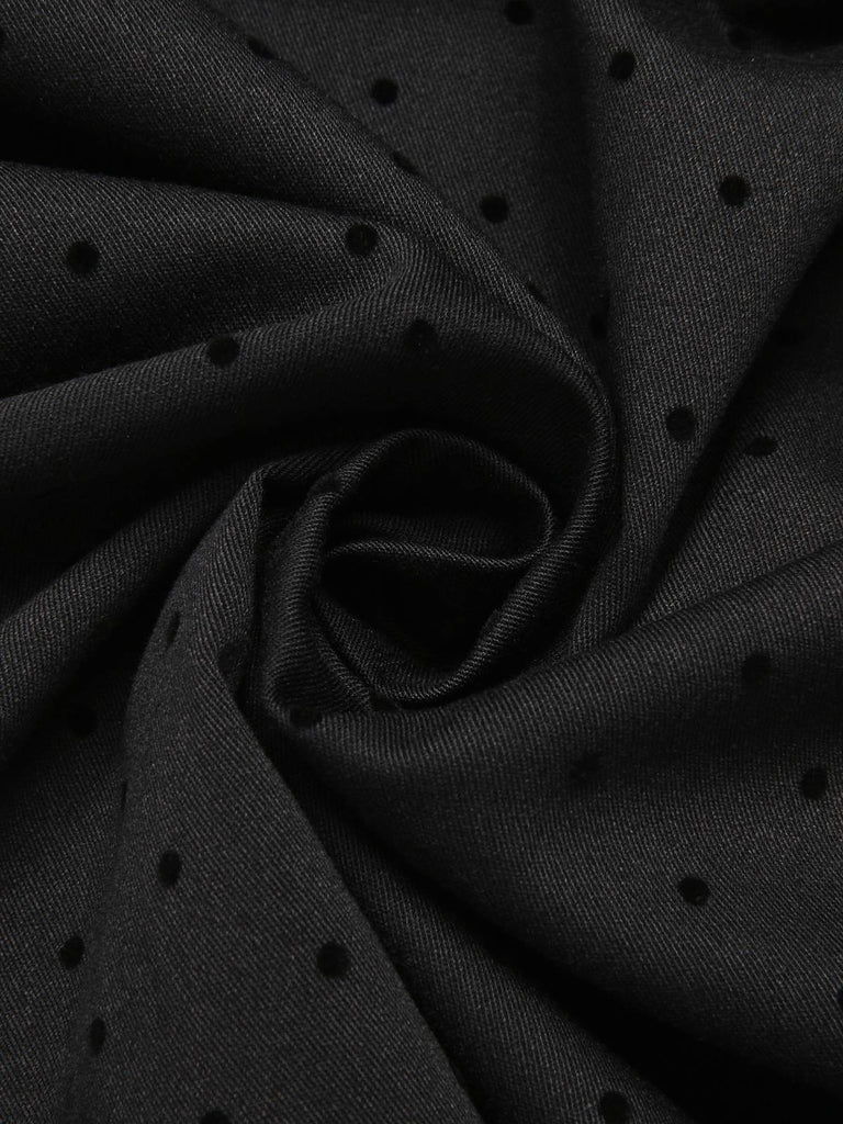[Vorverkauf] Grau 1950er Spitze Tupfen Bogen Spaghetti Träger Kleid