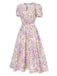 [Vorverkauf] Lavendel 1950er Blumen V-Ausschnitt Puffärmel Kleid