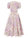 [Vorverkauf] Lavendel 1950er Blumen V-Ausschnitt Puffärmel Kleid