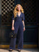 [Vorverkauf] Marineblau 1930er Polka Dot V-Ausschnitt Jumpsuit