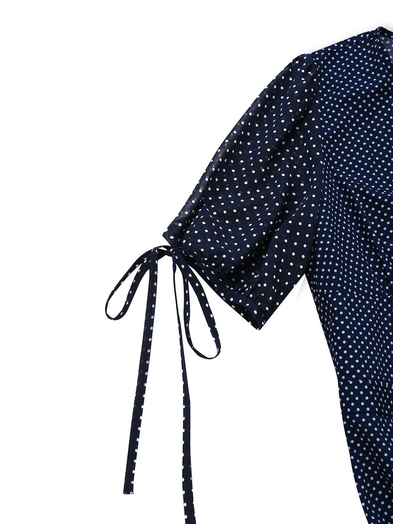 [Vorverkauf] Marineblau 1930er Polka Dot V-Ausschnitt Jumpsuit