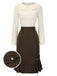 [Vorverkauf] Braun 1960er Kontrast Langarm Bleistift Kleid