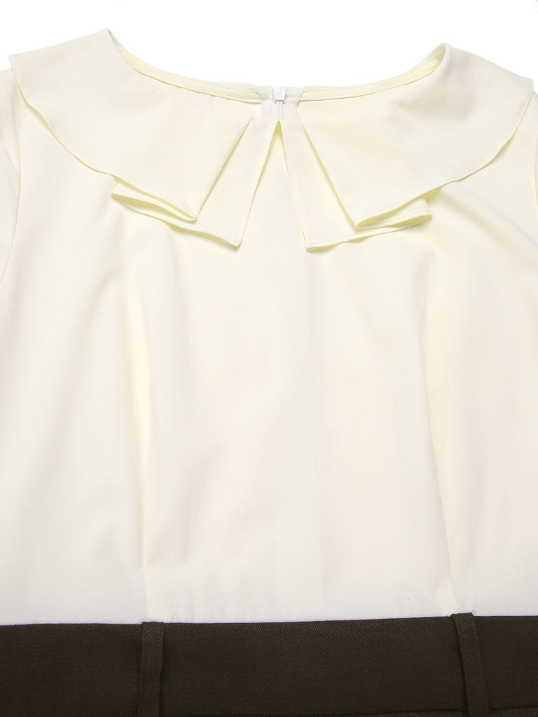 [Vorverkauf] Braun 1960er Kontrast Langarm Bleistift Kleid