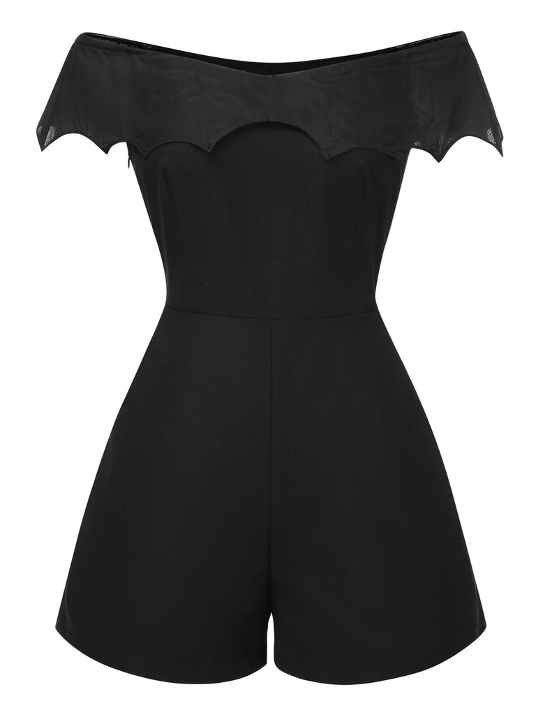 [Vorverkauf] 2PCS Schwarz 1950er Gothic Schläger Romper & Cover-Up