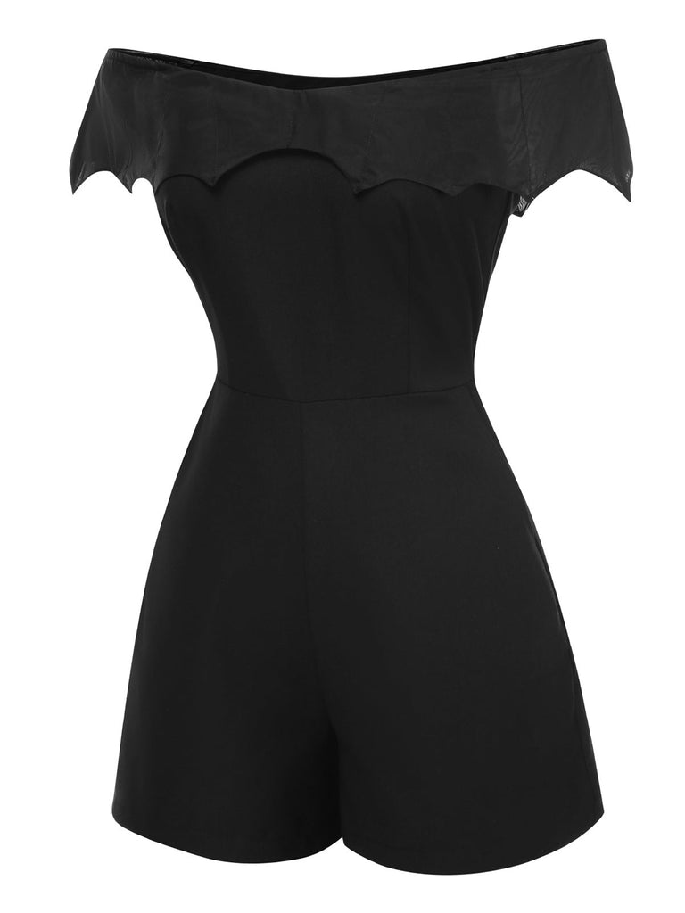[Vorverkauf] 2PCS Schwarz 1950er Gothic Schläger Romper & Cover-Up