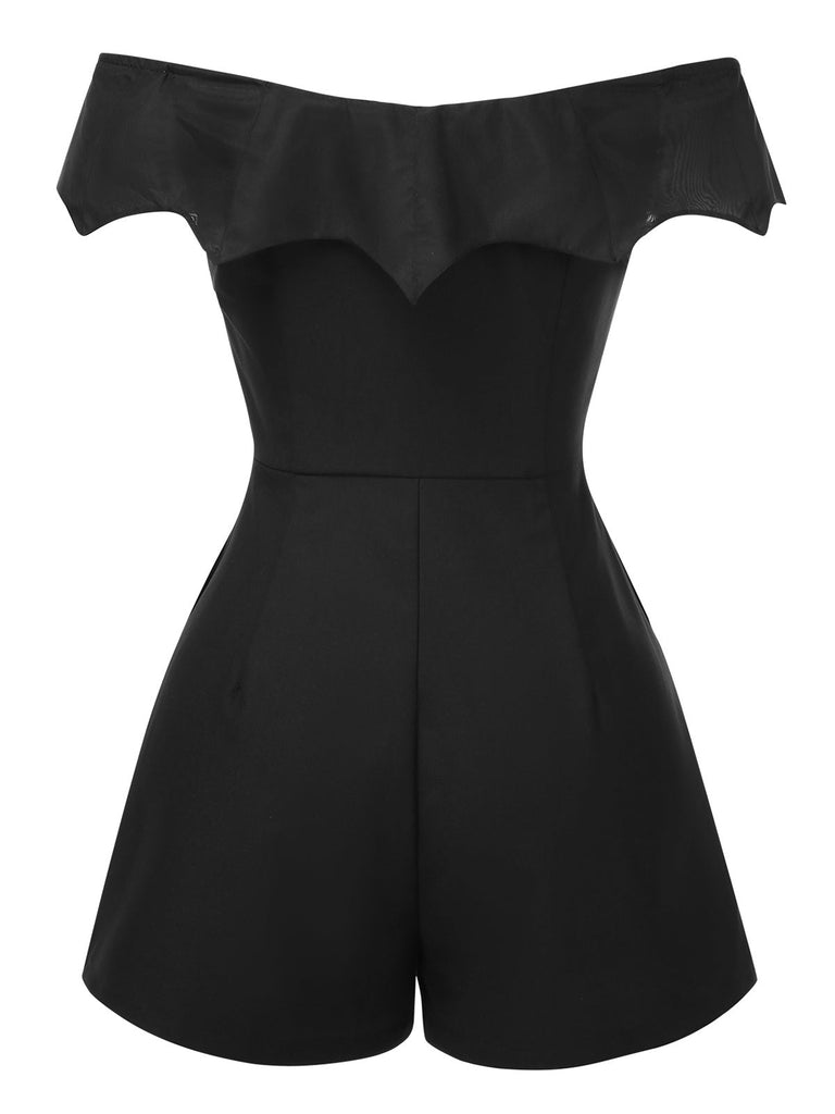 [Vorverkauf] Schwarz 1950er Gothic Schläger Schulterfrei Netz Romper