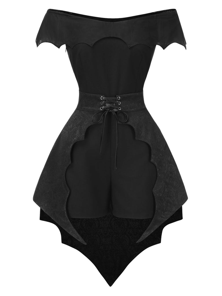 [Vorverkauf] 2PCS Schwarz 1950er Gothic Schläger Romper & Cover-Up