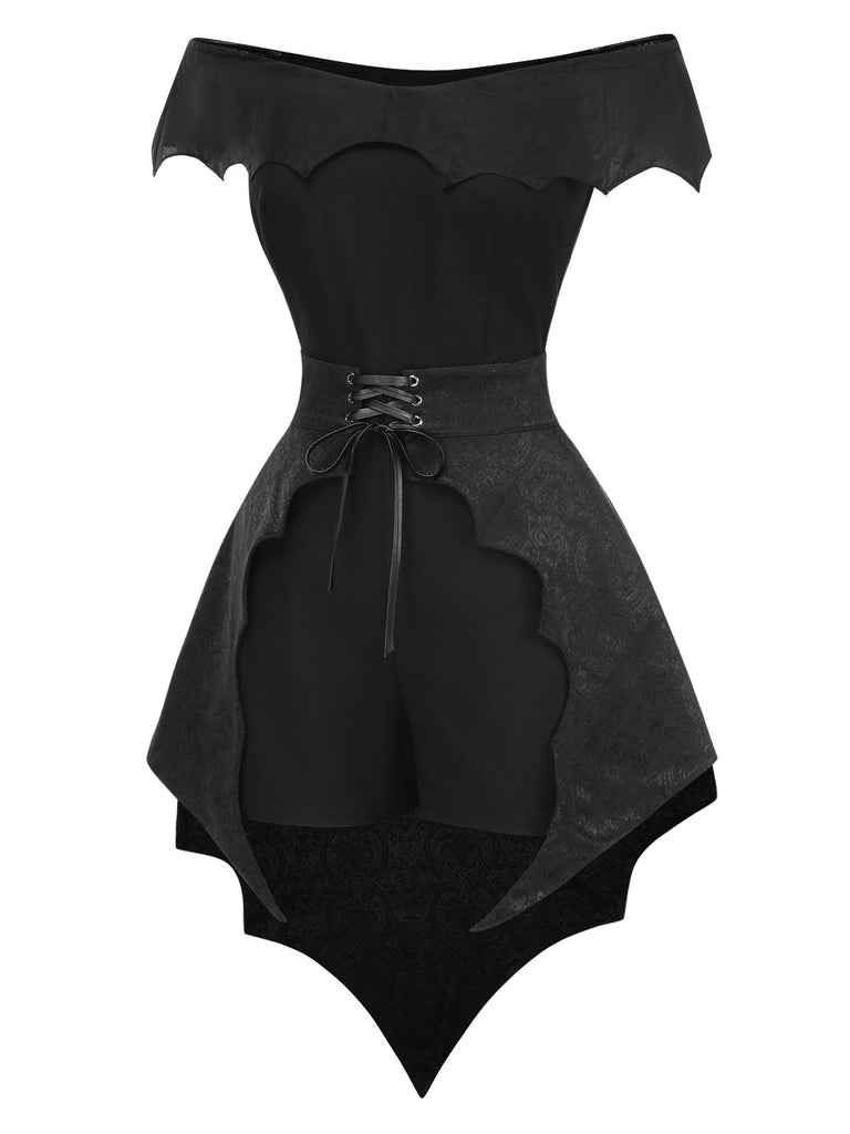 [Vorverkauf] 2PCS Schwarz 1950er Gothic Schläger Romper & Cover-Up