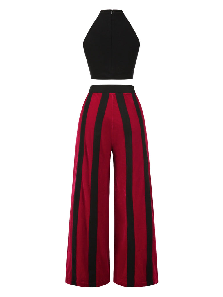 [Vorverkauf] 2PCS Schwarz 1940er Herz Farbblock Crop Top & Hose