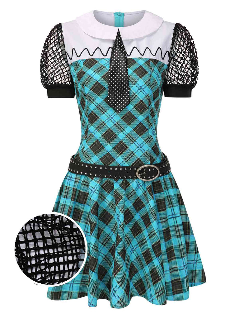 [Vorverkauf] Blau 1970er Plaid Peter Pan Kragen Frankie Stein Kleid
