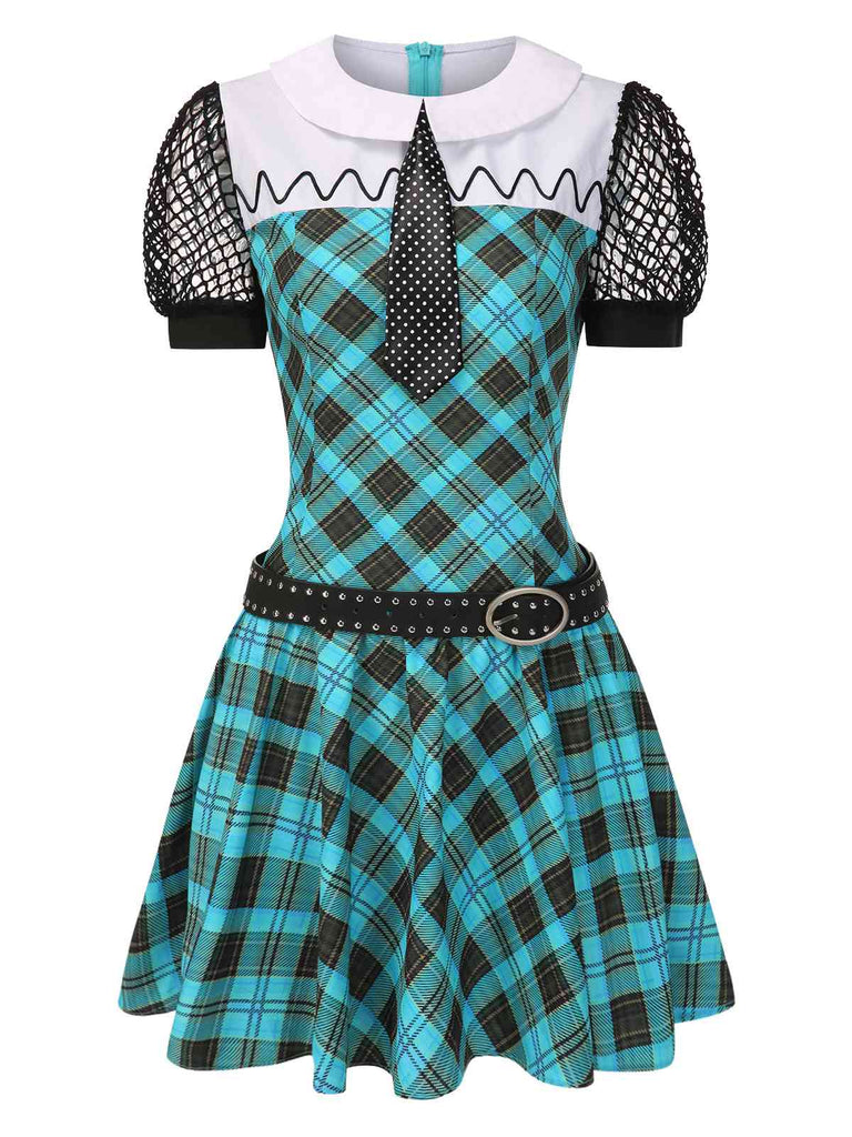 [Vorverkauf] Blau 1970er Plaid Peter Pan Kragen Frankie Stein Kleid