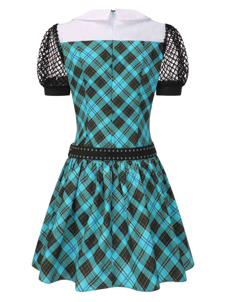[Vorverkauf] Blau 1970er Plaid Peter Pan Kragen Frankie Stein Kleid