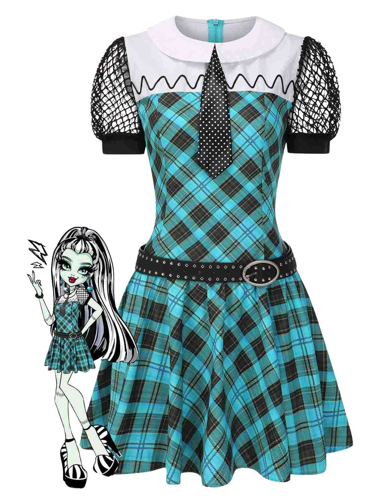 [Vorverkauf] Blau 1970er Plaid Peter Pan Kragen Frankie Stein Kleid