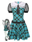 [Vorverkauf] Blau 1970er Plaid Peter Pan Kragen Frankie Stein Kleid