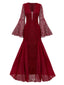 1920er Tief V-Ausschnitt Glockenärmel Spitze Meerjungfrauen Kleid