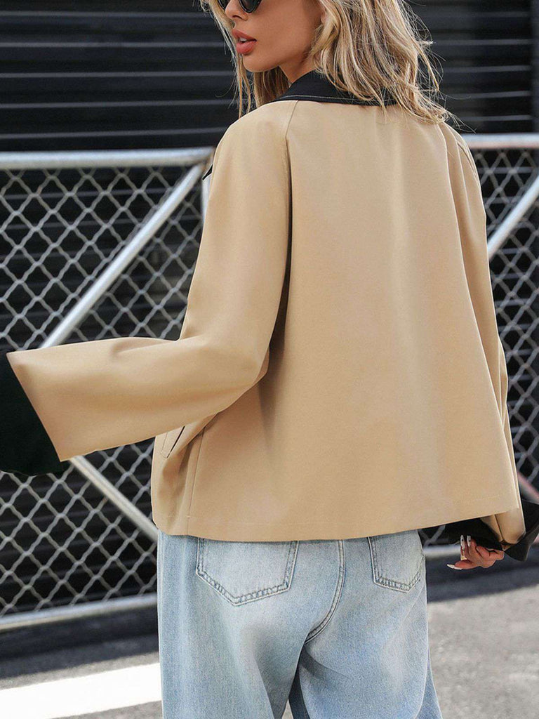 Khaki 1950er Kontrast Gerollt Manschette Revers Jacke