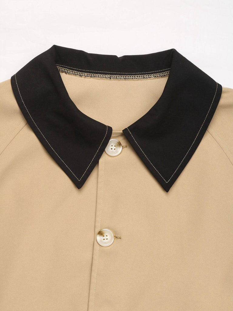 Khaki 1950er Kontrast Gerollt Manschette Revers Jacke