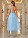 Blau 1950er Hochzeit Eine Schulter Schnürung Netz Fischgräte Kleid