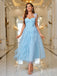 Blau 1950er Hochzeit Eine Schulter Schnürung Netz Fischgräte Kleid