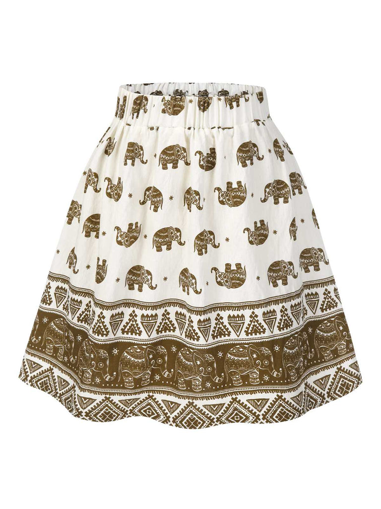 [Vorverkauf] 2PCS 1940er Besticktes Bluse & Elefant Drucken Rock
