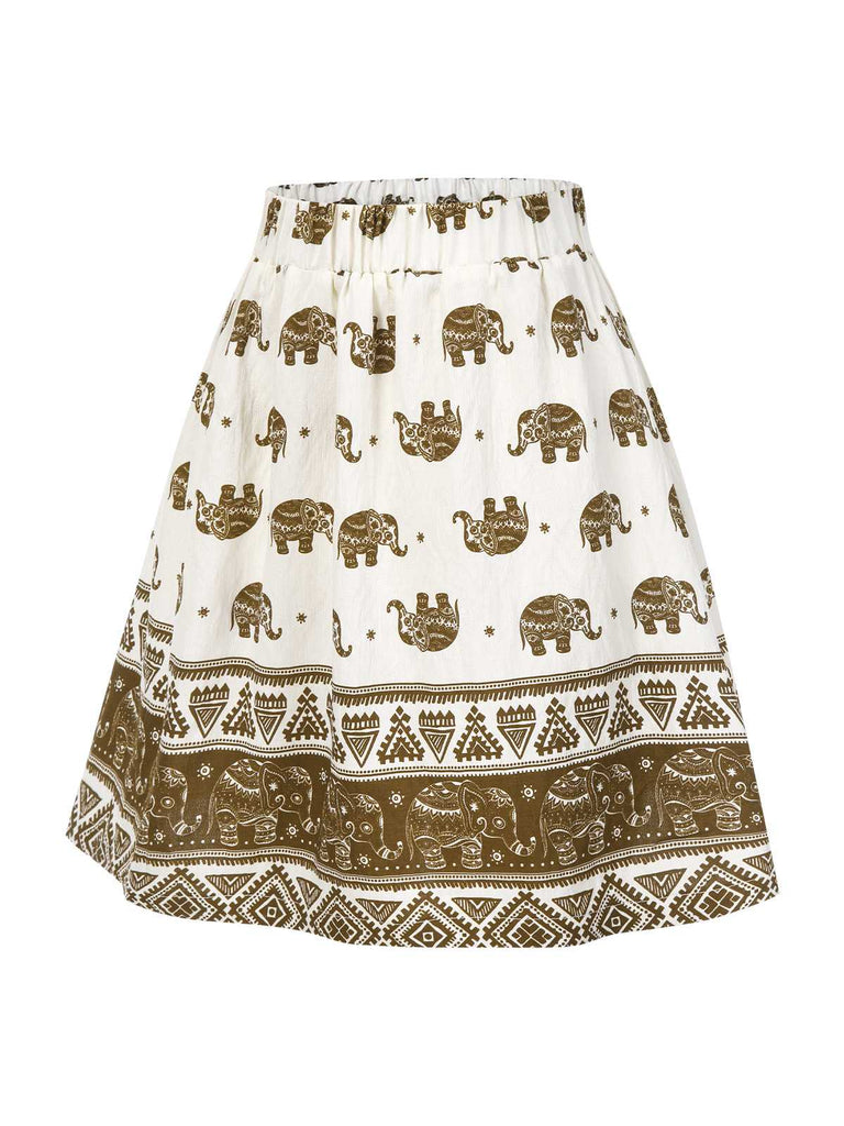 [Vorverkauf] 2PCS 1940er Besticktes Bluse & Elefant Drucken Rock