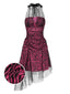 [Vorverkauf] Rosa 1970er Zebra Halter Netz Party Kleid
