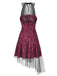 [Vorverkauf] Rosa 1970er Zebra Halter Netz Party Kleid