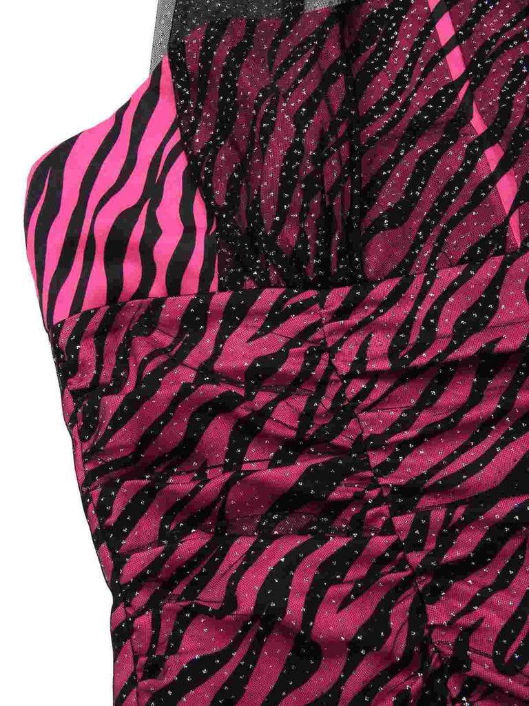[Vorverkauf] Rosa 1970er Zebra Halter Netz Party Kleid