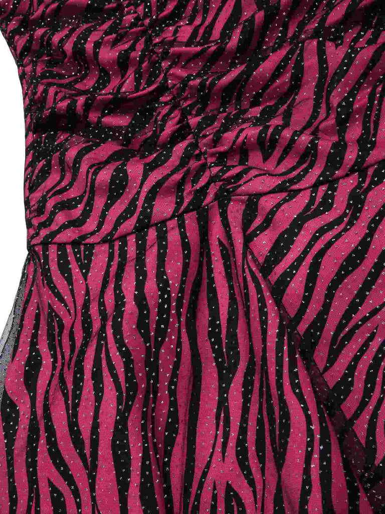 [Vorverkauf] Rosa 1970er Zebra Halter Netz Party Kleid