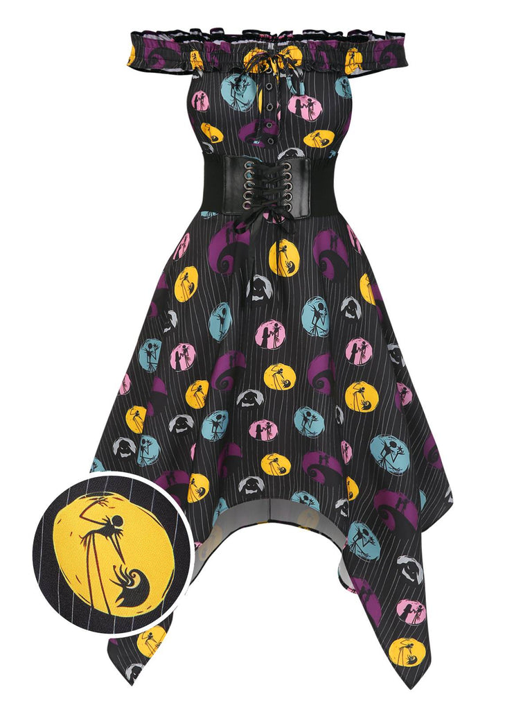 [Vorverkauf] Schwarz 1950er Schulterfrei Unregelmäßiger Saum Jack & Sally Kleid