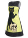 Oranges 60er A-Linien-Kleid mit Katzen- und Kürbis-Print