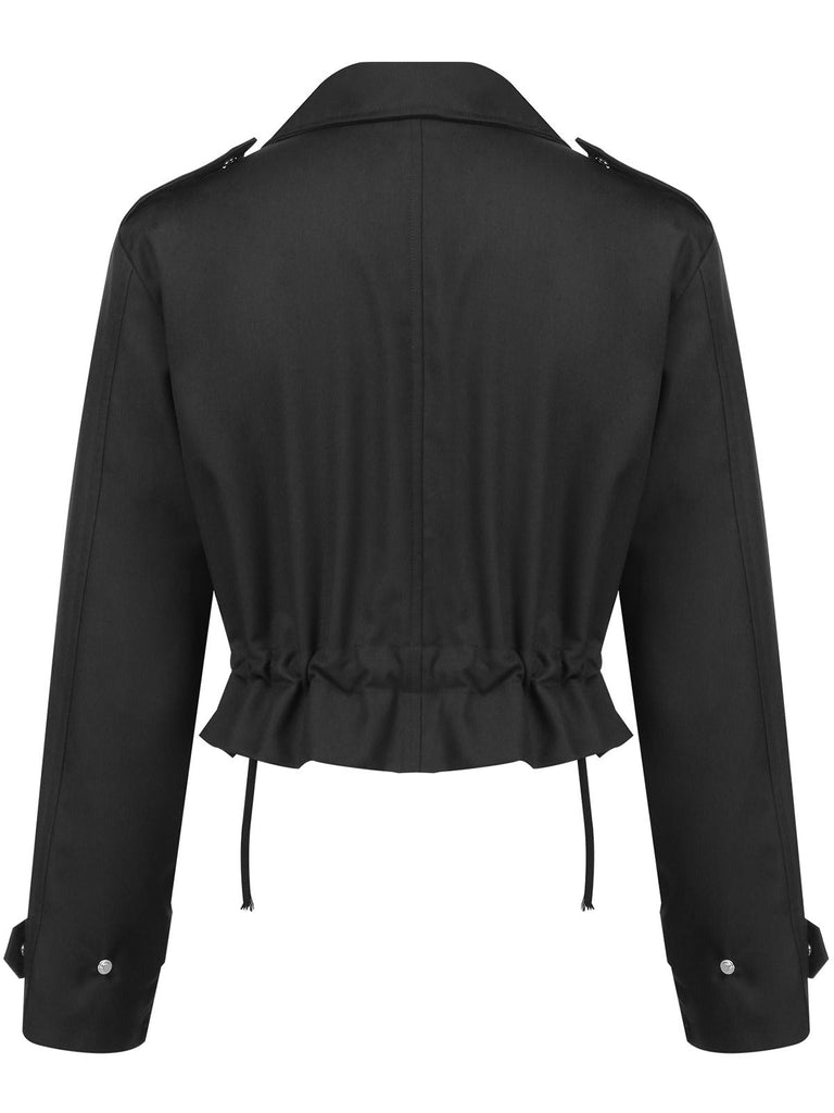 [Vorverkauf] Schwarz 1950er Revers Box-Pleat Tasche Jacke