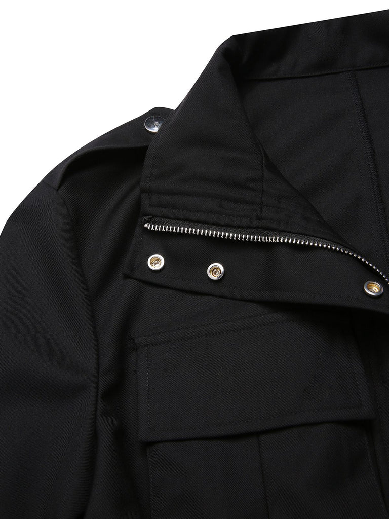 [Vorverkauf] Schwarz 1950er Revers Box-Pleat Tasche Jacke